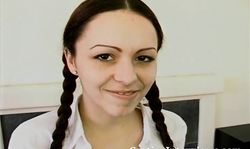 Cute pigtailed Casting girl gives a blowjob for a horny interviewer