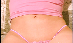Candy Girl in see-through pink panties shown in close-up