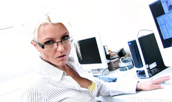 Dick-loving secretary MILF and two loaded dicks in her holes