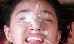 Smiling young Asian and amazingly big loads of fresh jizz