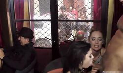 Bitchy slut Lola is standing on the knees and submissively sucking