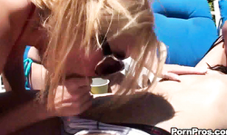 Partying Teagan Summers is sucking dick by the pool