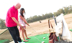 Old golf player is seducing a young slut London Keyes