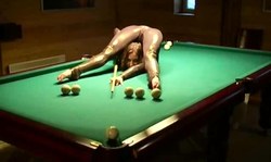 Gymnastic poses of a passionate beauty on billiard table