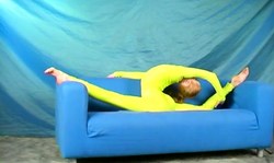 Skillful beauty in latex suit knows how to show herself