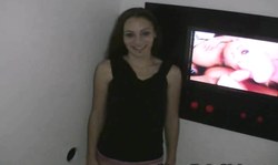 Slender white slut with big boobs likes Gloryhole sex