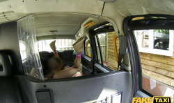 Sensual busty blonde getting her tight pussy licked in the car