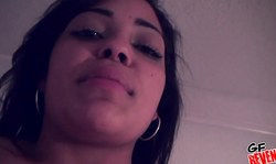 Dark-haired Allee Mack sucks a tasty dong with pleasure