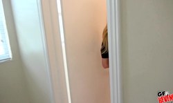 Smiling young chick Heather Hamilton strokes her accurate crack