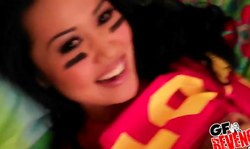 Dirty cheerleader Kali Colada stimulates her accurate pussy