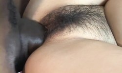 Black-haired Asian hoe gets drilled by a fat black dick