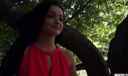 Big-boobed Daphne Klyde gives a sensual blowjob on the knees